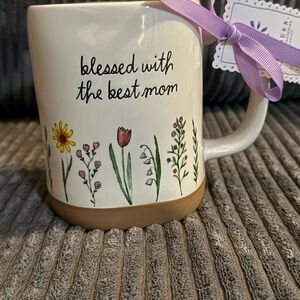 Rae Dunn White Mug with Floral Pattern- ‘Blessed with the Best Mom’ NWT
